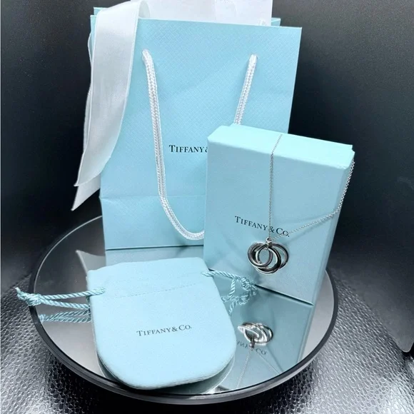 Tiffany & Co. 1837 Interlocking Circles Necklace Rubedo Rose Gold and Silver 18” - Picture 5 of 9